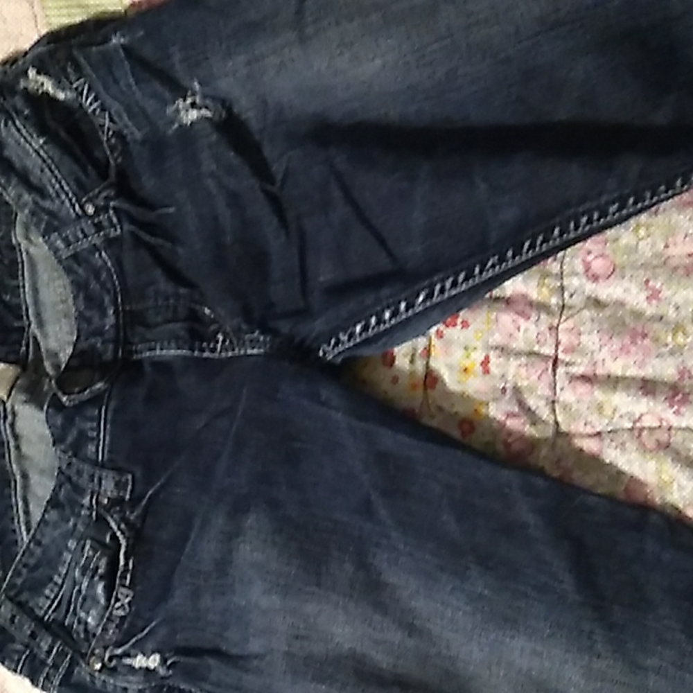 Low rise blue jeans long straight leg